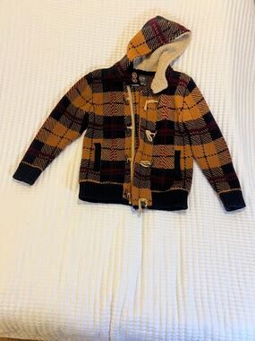 LCR Black Edition Plaid Toggle Duffle Coat Jacket Sherpa Hood XL